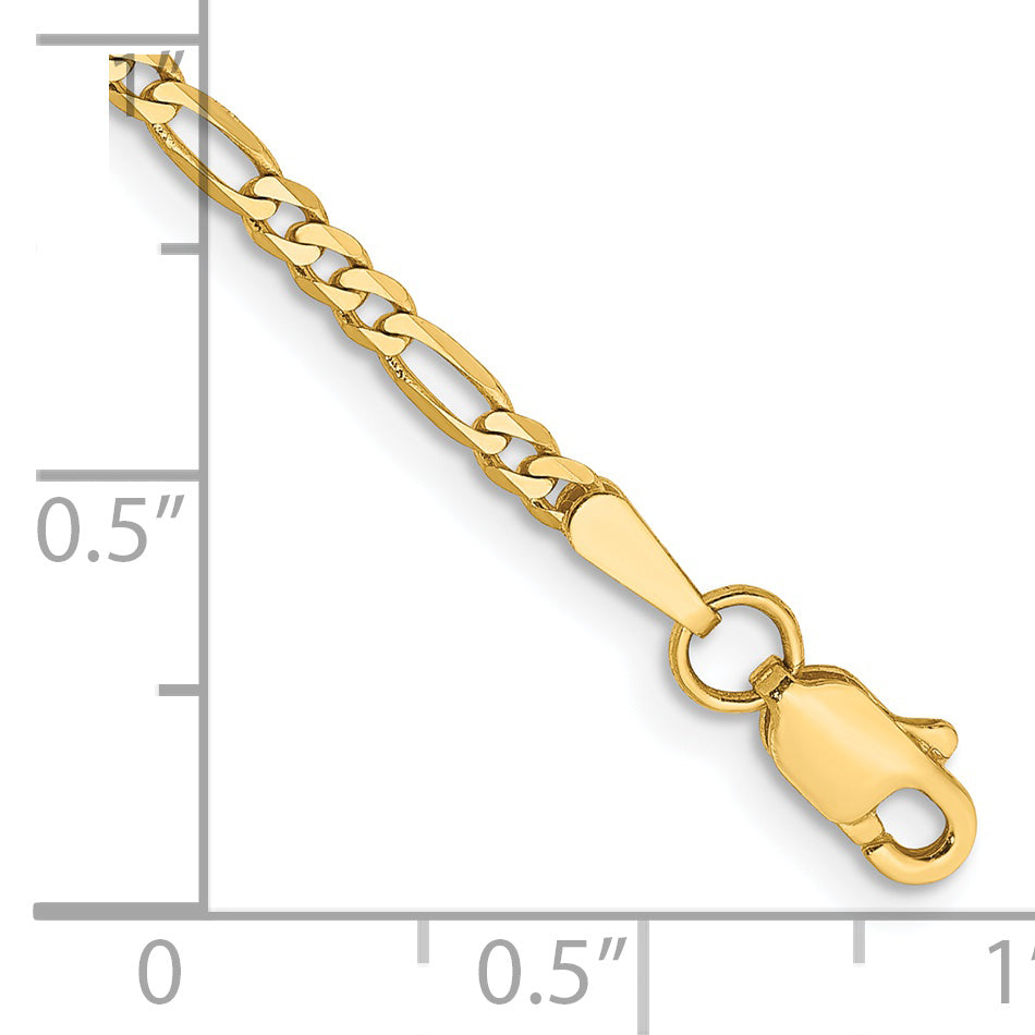 Tobillera Figaro Plana de 14k de 9 pulgadas y 2.25 mm con Cierre de Langosta