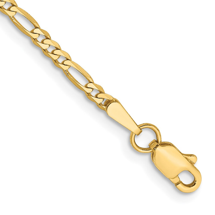 Tobillera de 14K de 10 Pulgadas con Cadena Figaro Plana de 2.25 mm y Cierre de Langosta