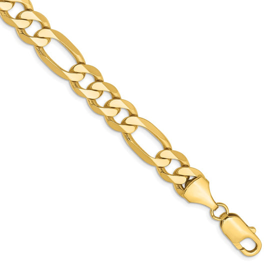 Pulsera Figaro Plana de 14k de 9 pulgadas y 8.75 mm con Cierre de Langosta