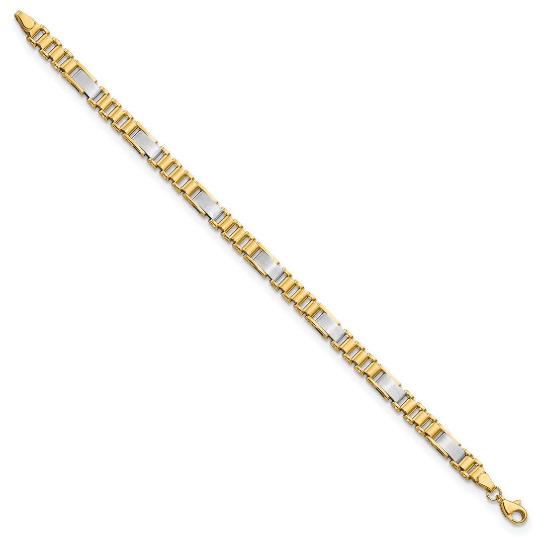 Brazalete de Enlace Elegante Pulido y Cepillado en Oro Bicolor de 14k de 8 Pulgadas