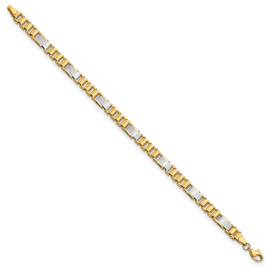 Brazalete de Enlace Elegante Pulido y Cepillado en Oro Bicolor de 14k de 8 Pulgadas