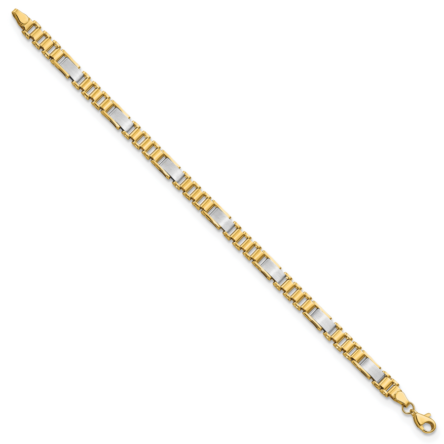 Brazalete de Enlace Elegante Pulido y Cepillado en Oro Bicolor de 14k de 8 Pulgadas