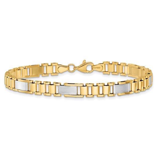 Brazalete de Enlace Elegante Pulido y Cepillado en Oro Bicolor de 14k de 8 Pulgadas