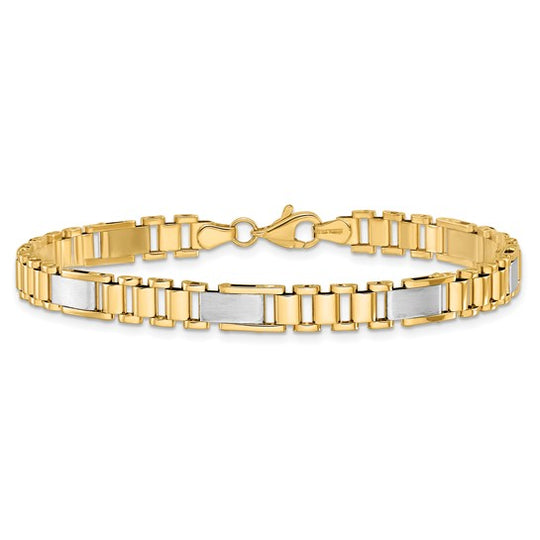 Brazalete de Enlace Elegante Pulido y Cepillado en Oro Bicolor de 14k de 8 Pulgadas