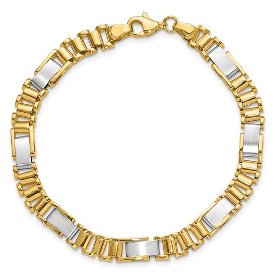 Brazalete de Enlace Elegante Pulido y Cepillado en Oro Bicolor de 14k de 8 Pulgadas
