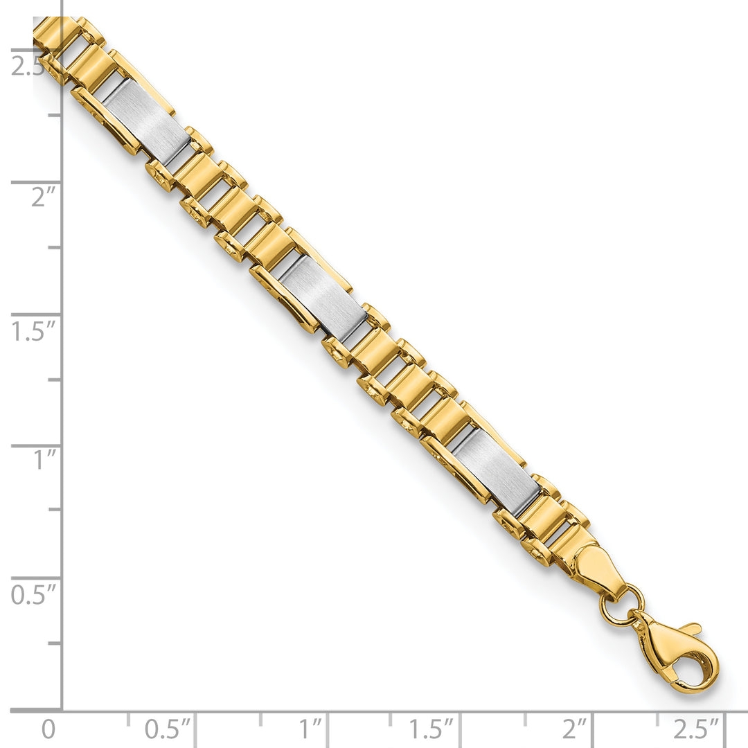 Brazalete de Enlace Elegante Pulido y Cepillado en Oro Bicolor de 14k de 8 Pulgadas