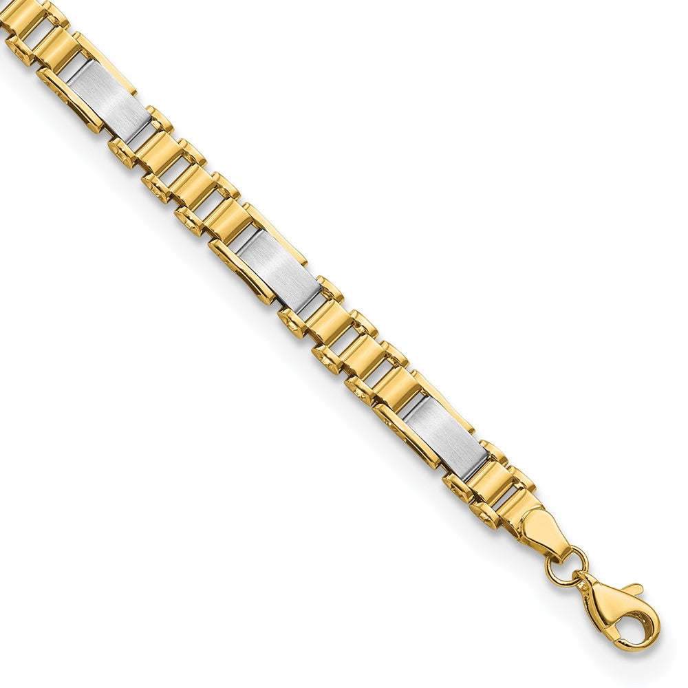 Brazalete de Enlace Elegante Pulido y Cepillado en Oro Bicolor de 14k de 8 Pulgadas