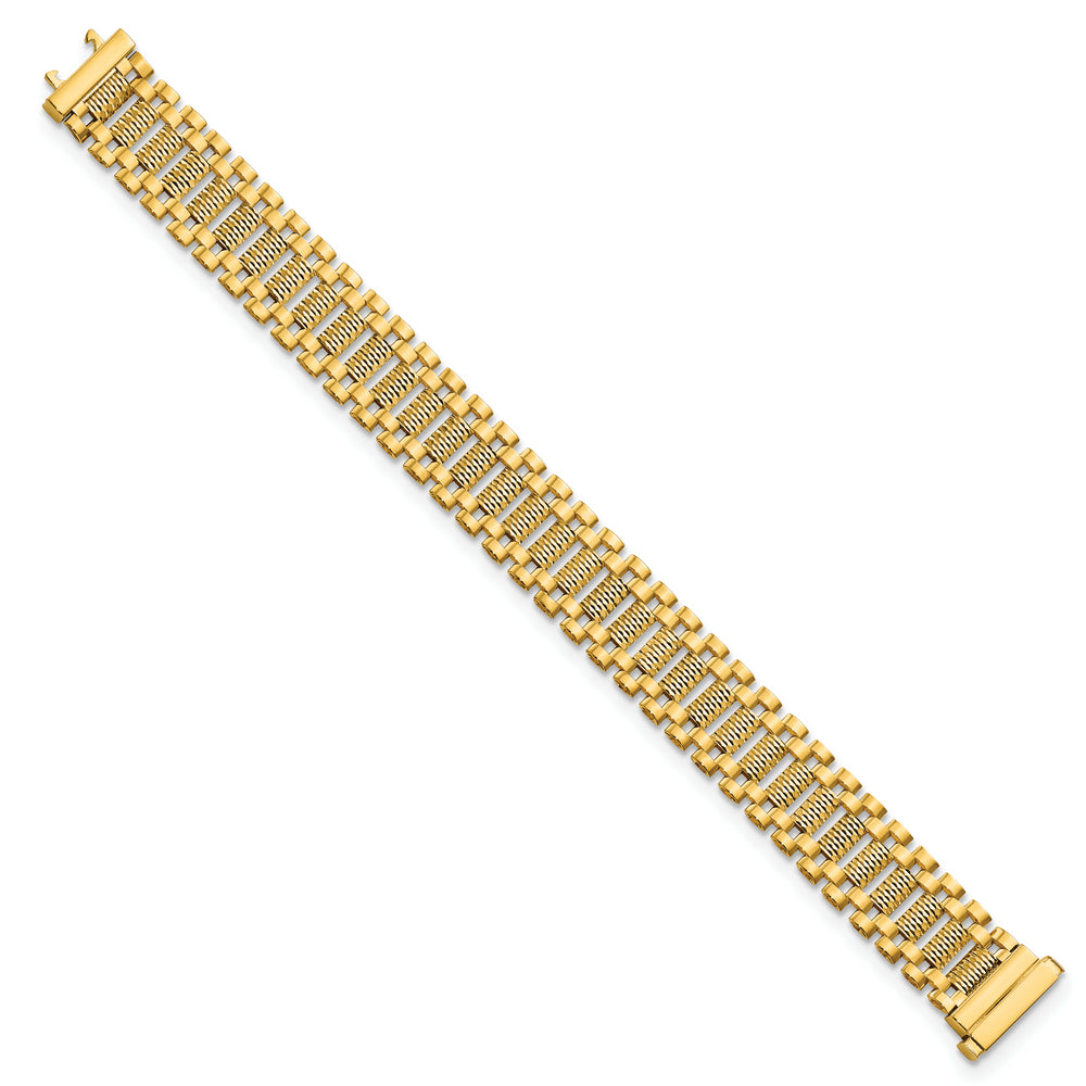 Pulsera de Enlaces de Diseño con Corte de Diamante en Oro de 14k Pulido de 7.75 Pulgadas