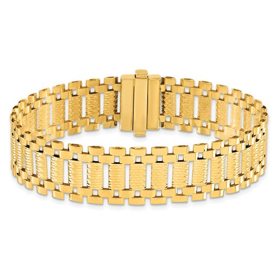 Pulsera de Enlaces de Diseño con Corte de Diamante en Oro de 14k Pulido de 7.75 Pulgadas
