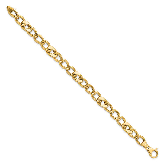 Pulsera de 14K Pulido con Enlace Curvo Mezclado Fancy de 7.5mm para Hombre de 9 Pulgadas