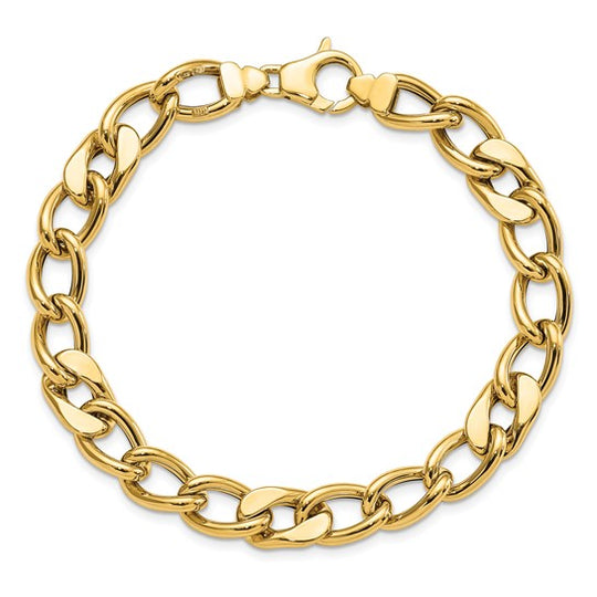Pulsera de 14K Pulido con Enlace Curvo Mezclado Fancy de 7.5mm para Hombre de 9 Pulgadas
