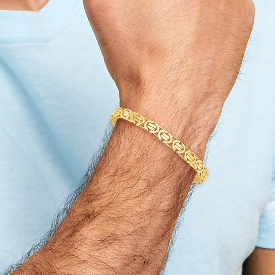 Pulsera Bizantina Plana de 7 mm en Oro de 14k Pulido