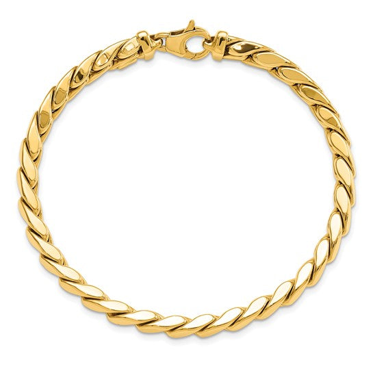 Pulsera Masculina de 14K con Eslabones Pulidos de 6.3 mm y 8.5 Pulgadas
