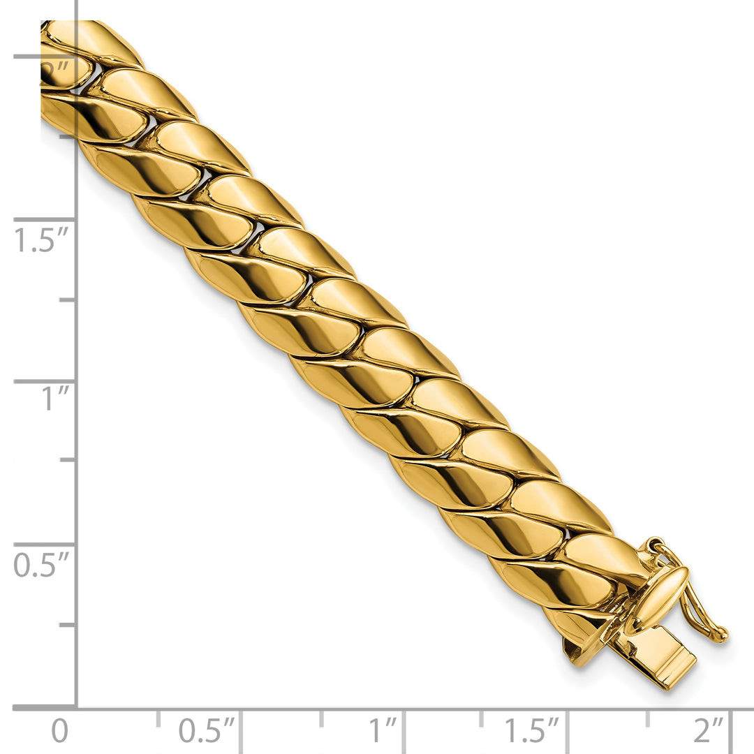 Pulsera de 14K Pulido con Enlace Curvo Fancy de 9.4mm para Hombre de 9 Pulgadas