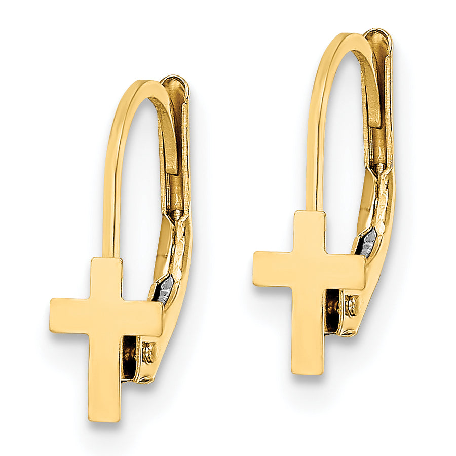 Pendientes de Cruz Pulidos con Cierre Leverback en Oro Amarillo de 14k - Madi K