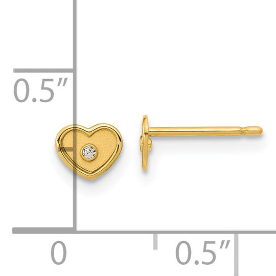 Madi K 14k Yellow Gold Brushed and Polished CZ Heart Post Earrings