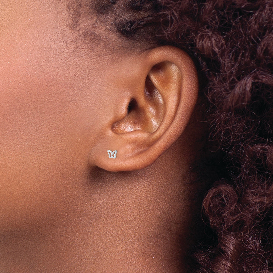 Pendientes de Botón de Oro Blanco de 14k con Mariposa - Madi K
