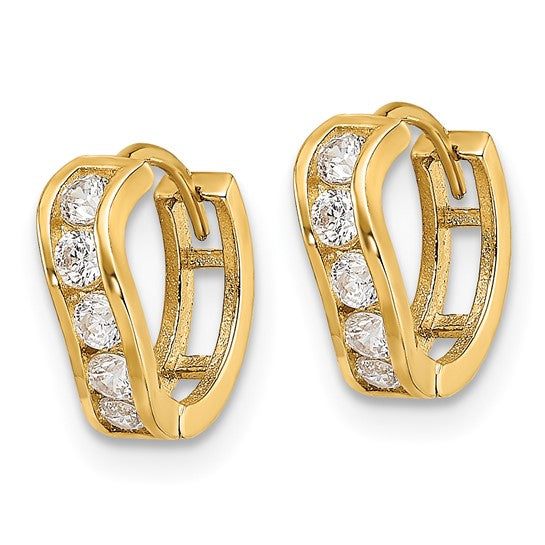 Pendientes Aro Huggie con Ondas y CZ Pulidos de 14K Madi K
