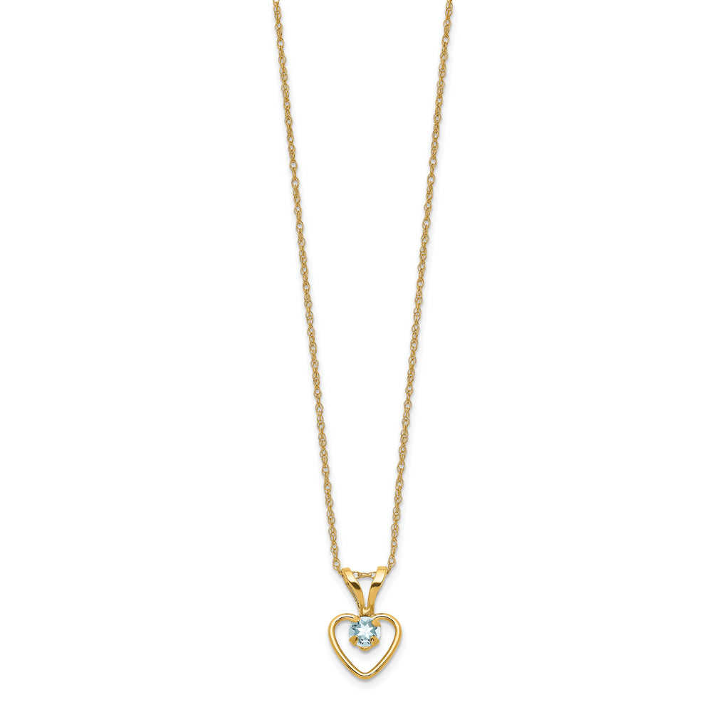 3mm Aquamarine Heart Necklace in 14K Yellow Gold (Madi K)