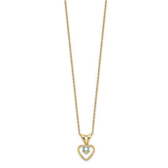 3mm Aquamarine Heart Necklace in 14K Yellow Gold (Madi K)