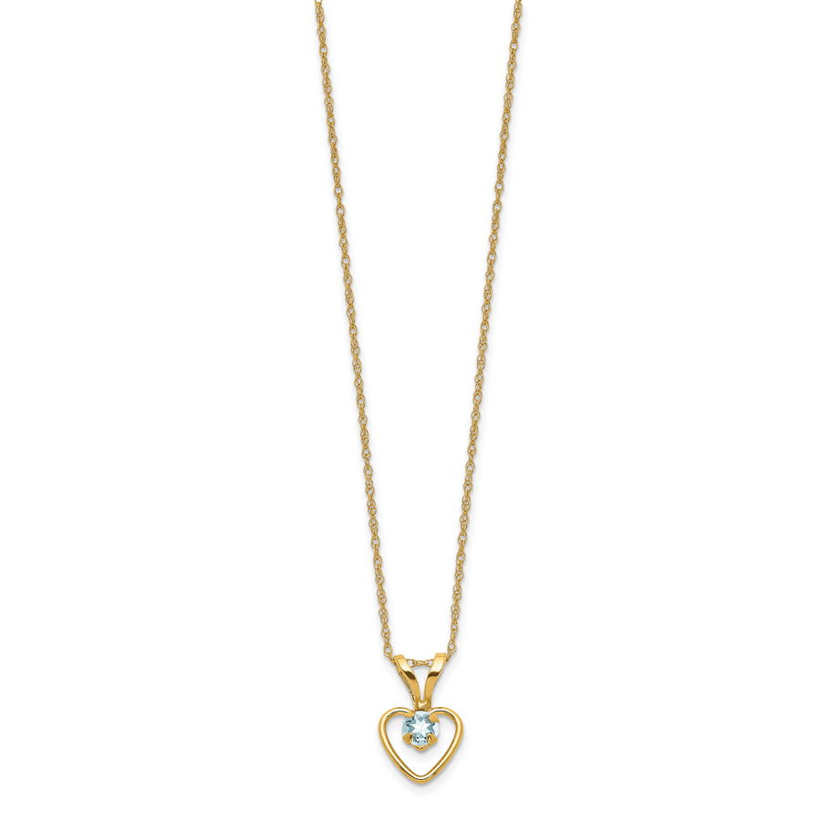 Collar de Corazón con Aguamarina de 3 mm en Oro Amarillo de 14K (Madi K)