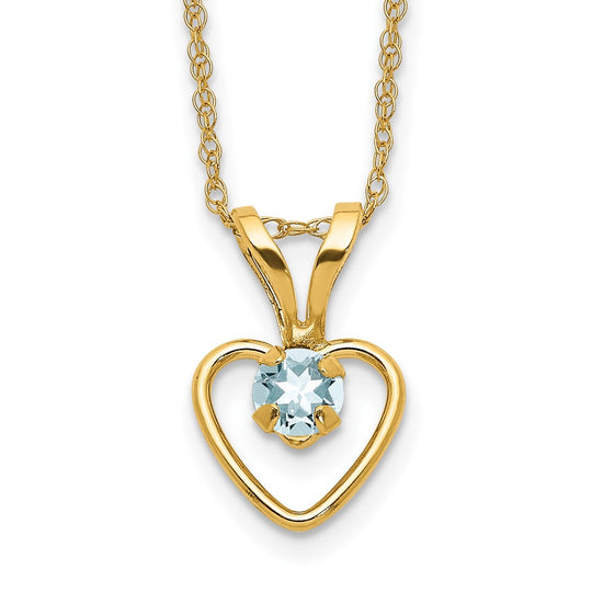 3mm Aquamarine Heart Necklace in 14K Yellow Gold (Madi K)