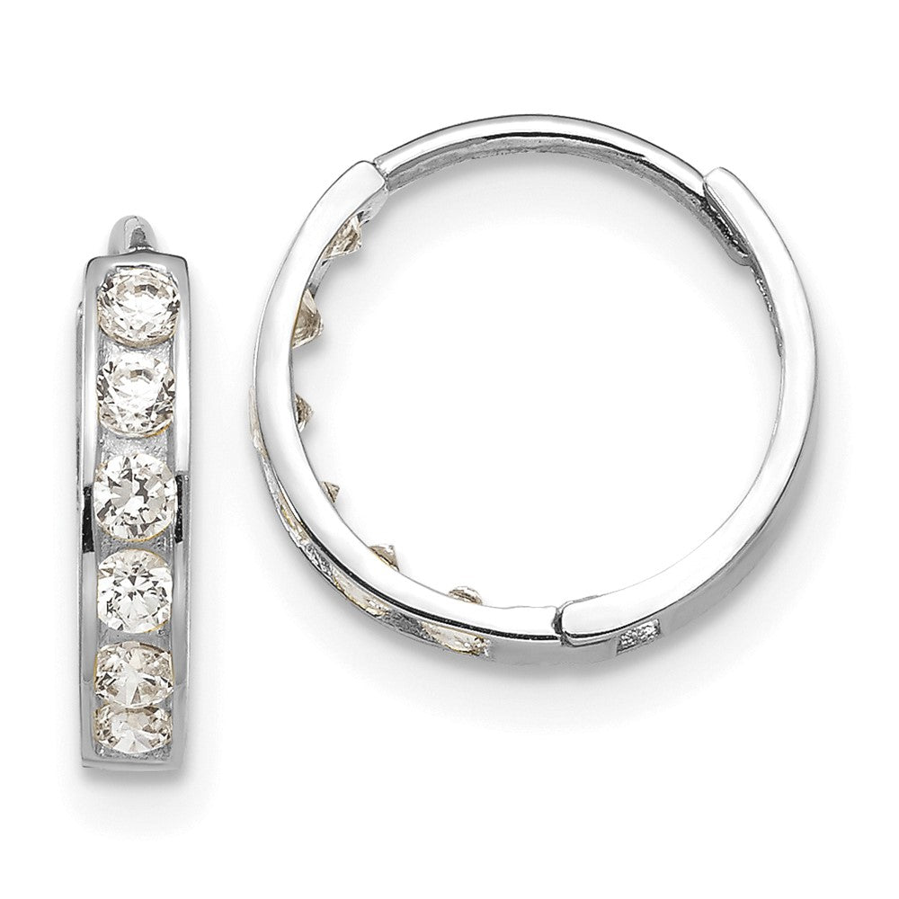 Aretes de Aro con Bisagra Madi K para Niñas en Oro Blanco de 14k con Circonia Cúbica (CZ)