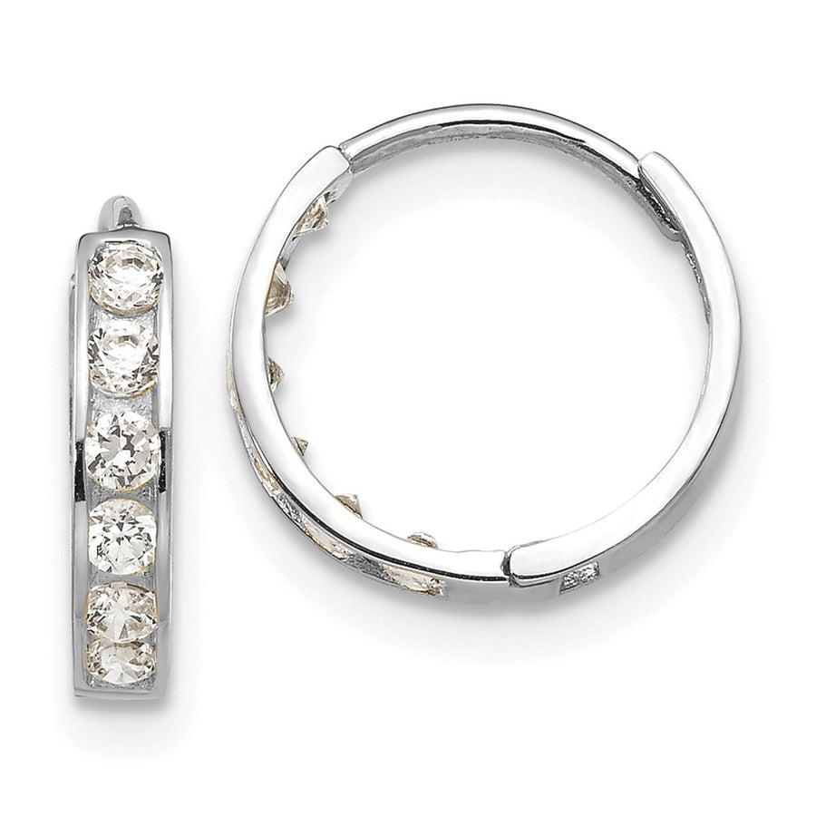 Aretes de Aro con Bisagra Madi K para Niñas en Oro Blanco de 14k con Circonia Cúbica (CZ)