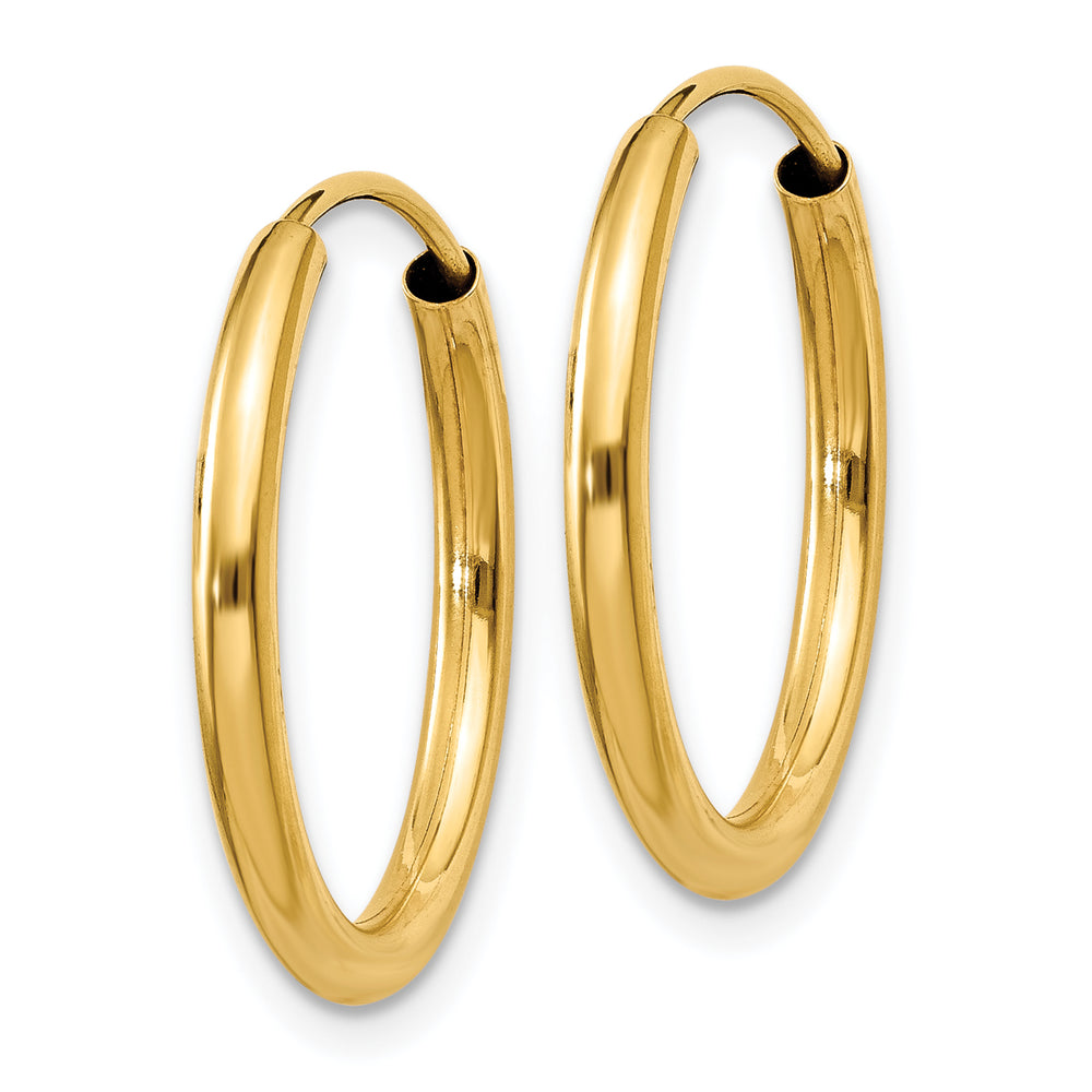 Pendientes de Aro Sin Fin Redondos Pulidos de 14K de 2 mm