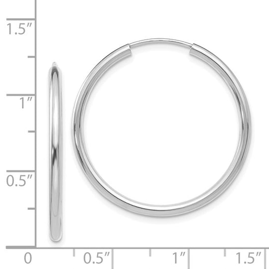 Pendientes de Aro Sin Fin en Oro Blanco de 14K Pulido de 2 mm