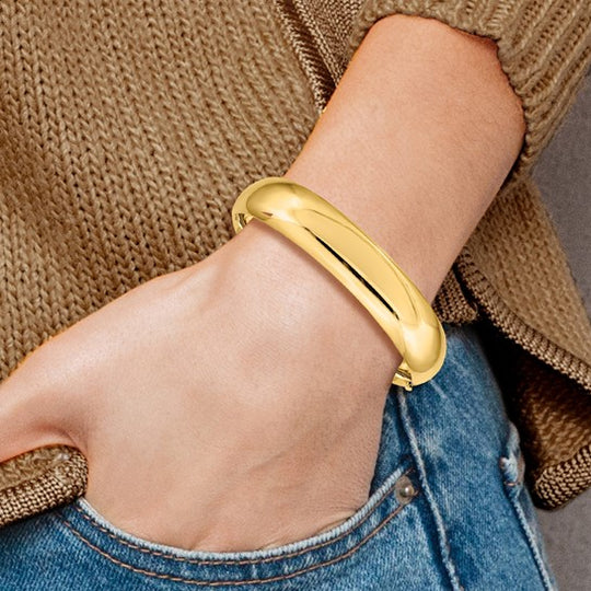 14K Yellow Gold Polished 14.5mm Hinged Bangle Bracelet