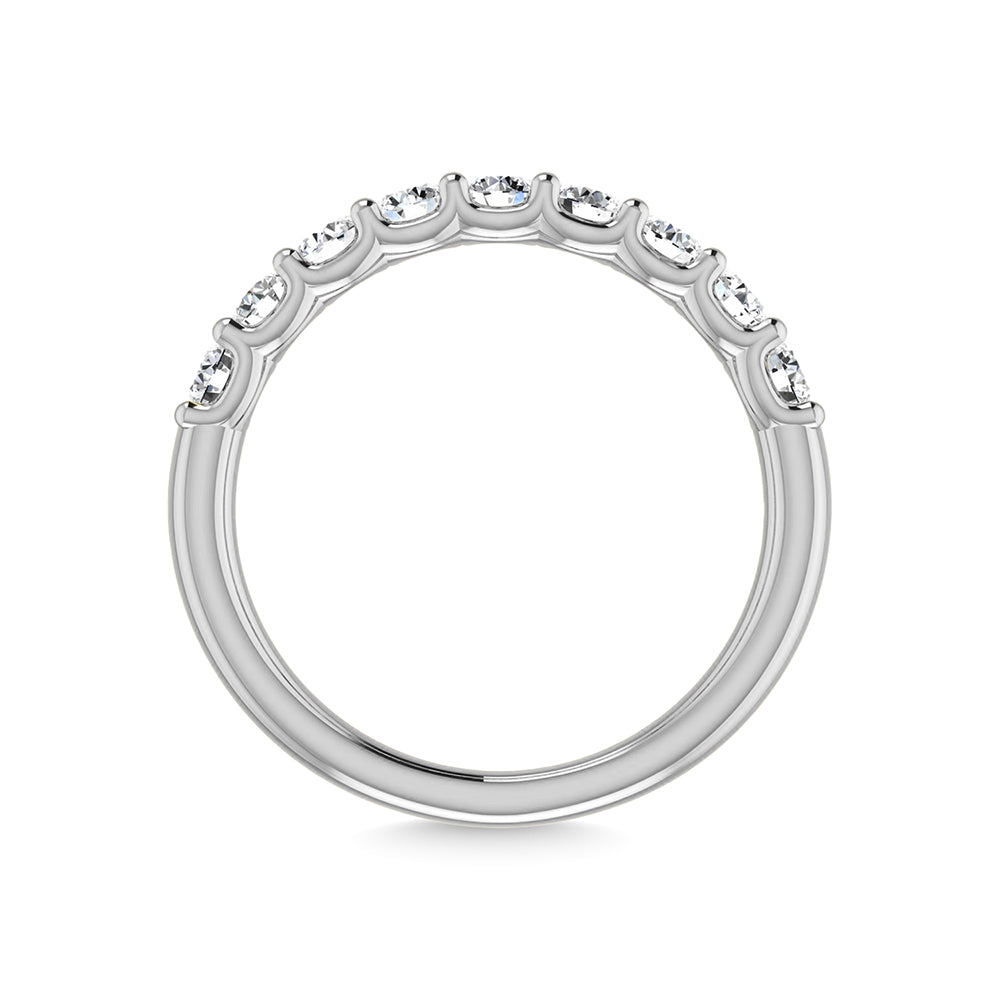 Diamante cultivado en laboratorio de oro blanco de 14 quilates, 1 3/4 quilates total. Alianza de boda a medio camino con forma redonda (tama√±o 6,5)