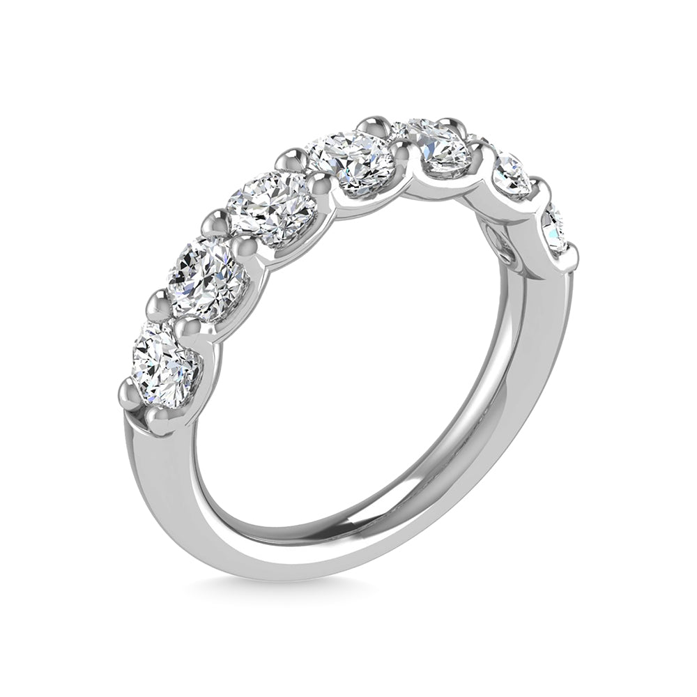 14K white gold diamond, 2.5 carats total. Round-shaped mid-cut band.