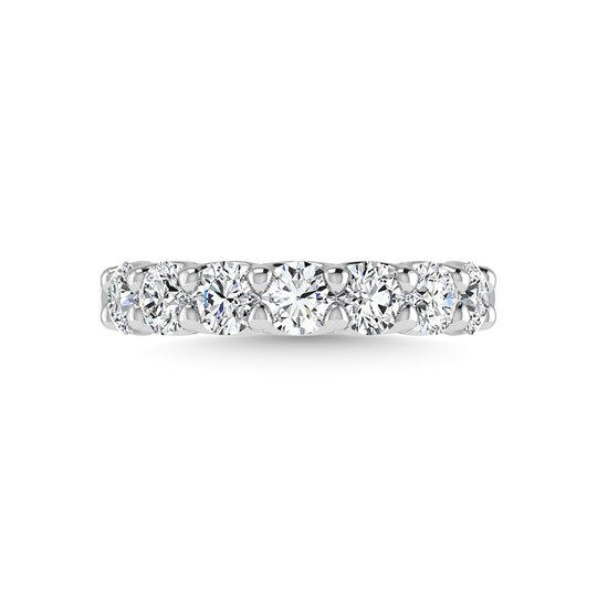 14K white gold diamond, 2.5 carats total. Round-shaped mid-cut band.