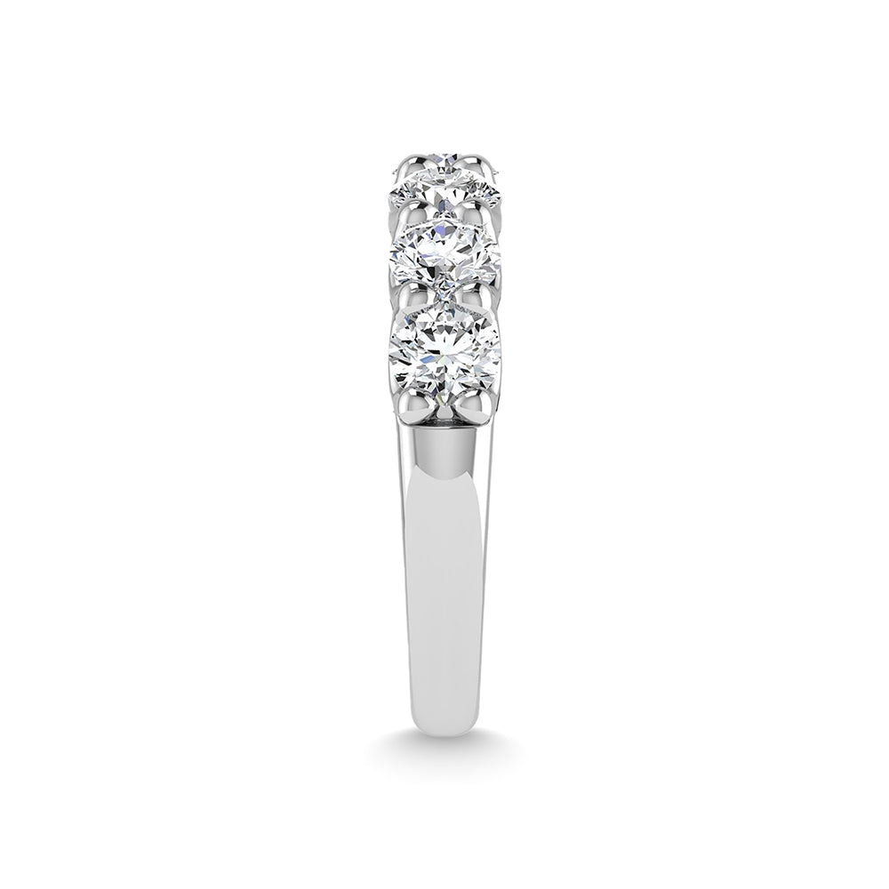 14K white gold diamond, 2.5 carats total. Round-shaped mid-cut band.