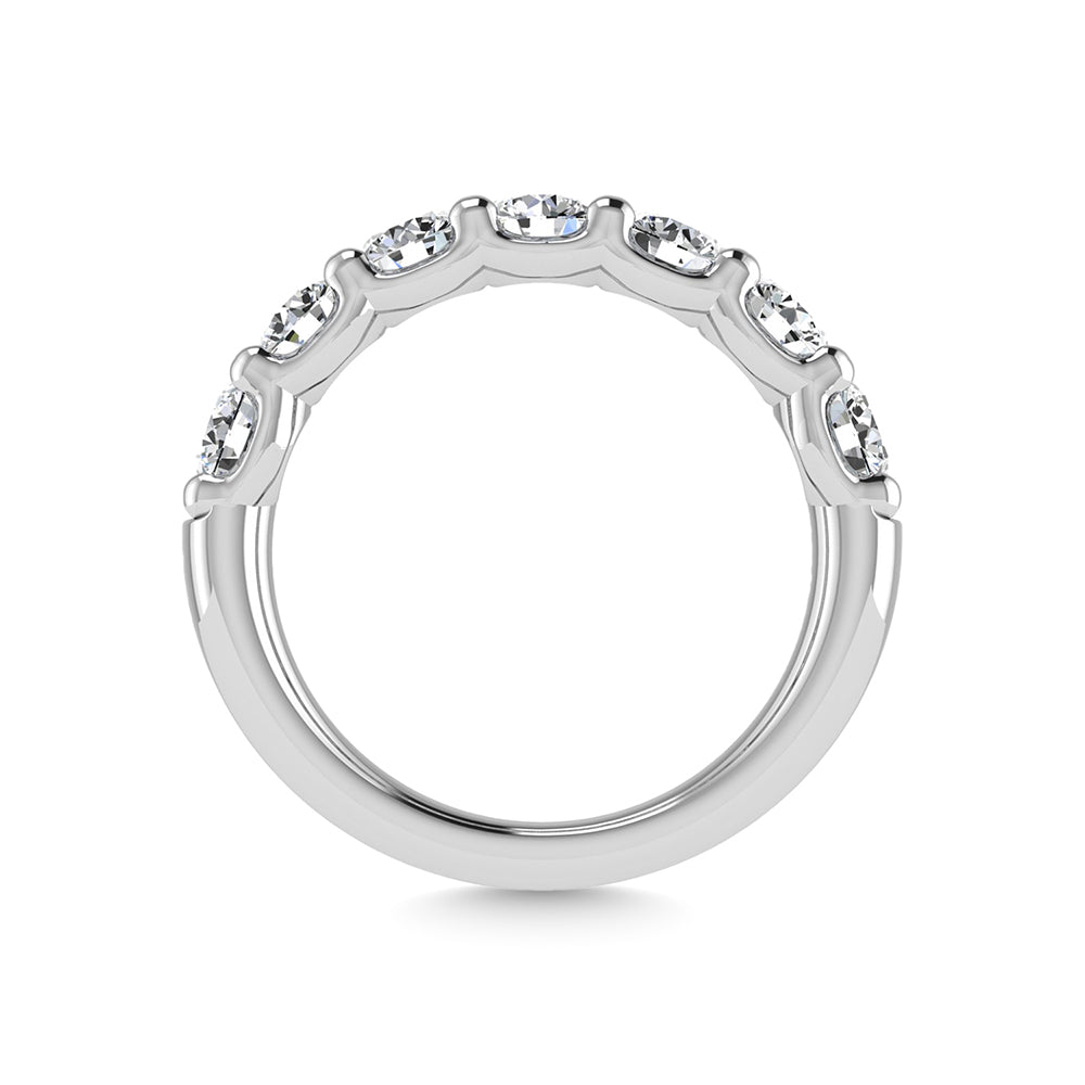 14K white gold diamond, 2.5 carats total. Round-shaped mid-cut band.