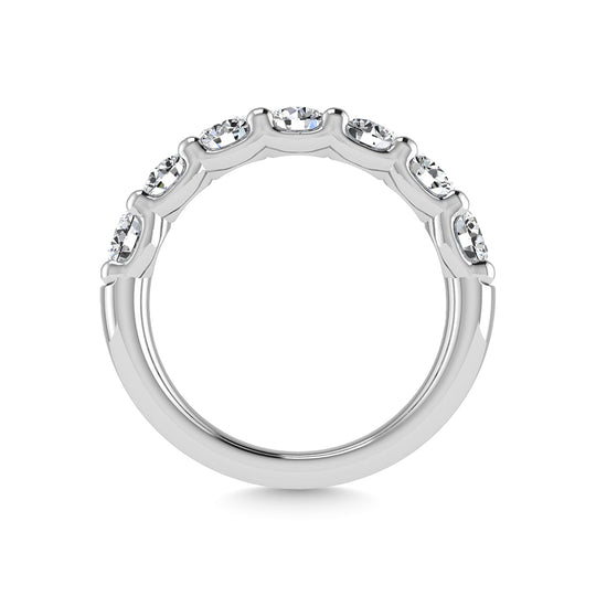 14K white gold diamond, 2.5 carats total. Round-shaped mid-cut band.