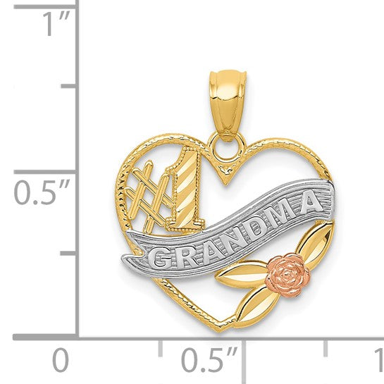 Colgante de Corazón “#1 ABUELA” en Oro de 14k Bicolor con Rodio Blanco
