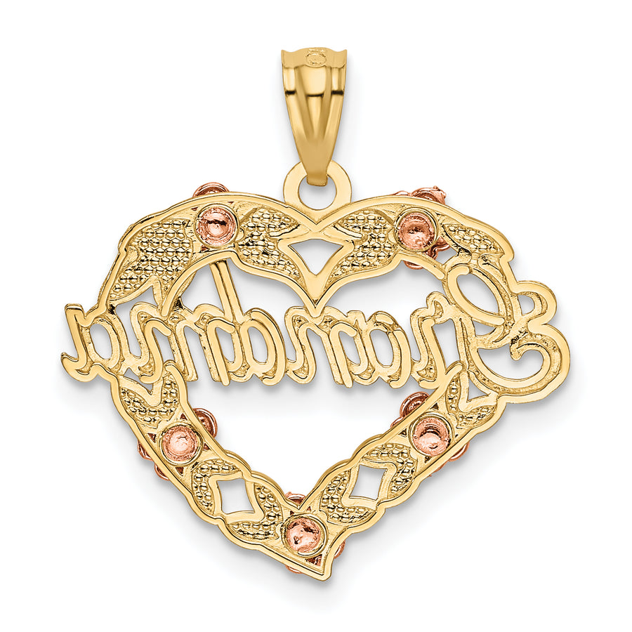 Colgante de Corazón GRANDMA en Oro Bicolor de 14k con Rodio Blanco