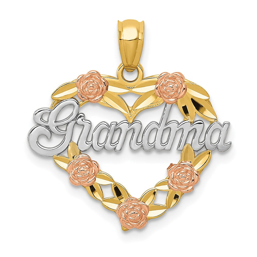 Colgante de Corazón GRANDMA en Oro Bicolor de 14k con Rodio Blanco