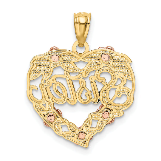 Colgante Corazón Sister en Oro de Dos Tonos con Rodio Blanco de 14k