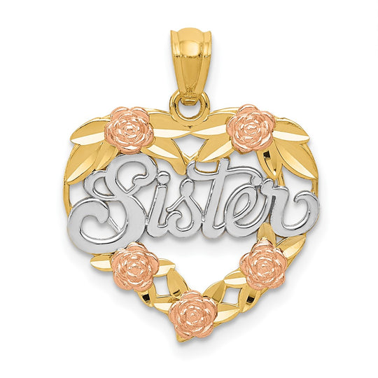Colgante Corazón Sister en Oro de Dos Tonos con Rodio Blanco de 14k
