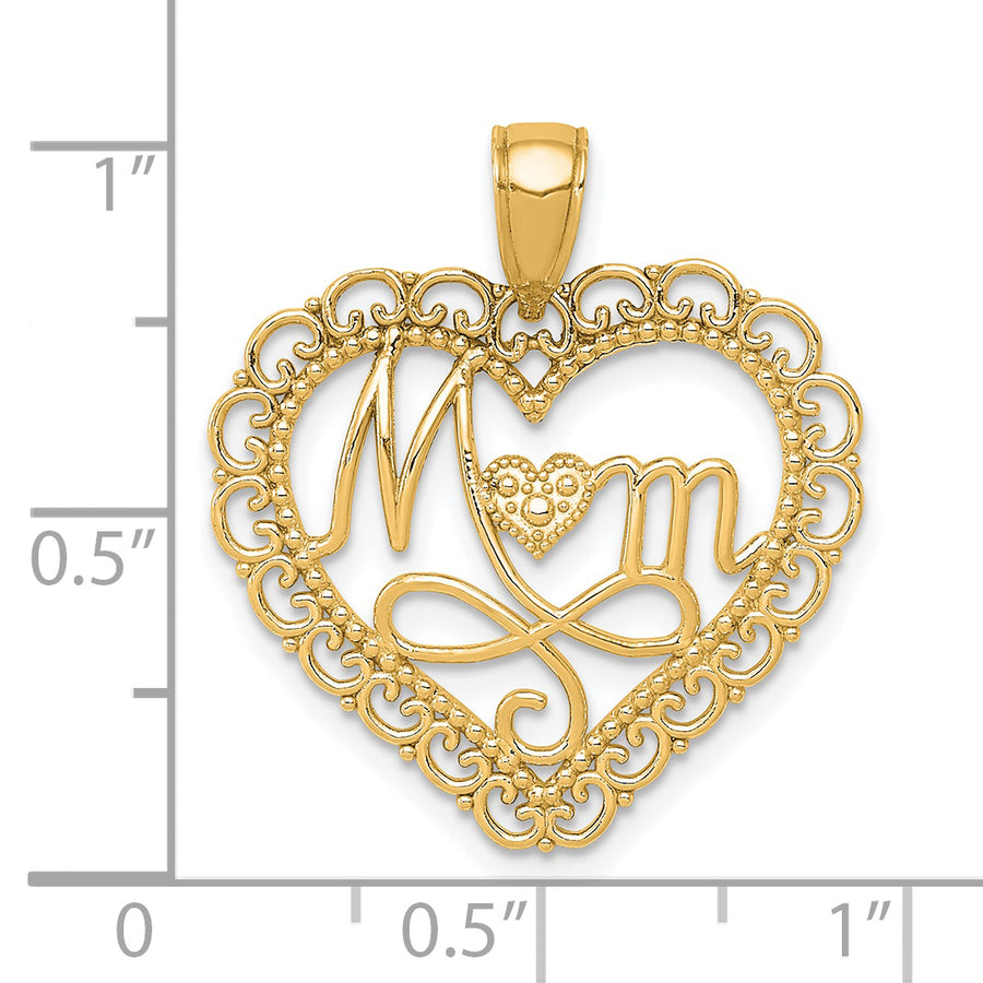 Dije de Corazón Festoneado 14K Pulido Mom