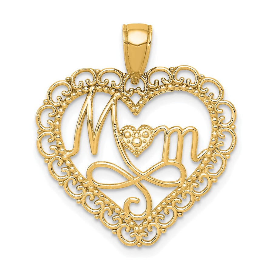 Dije de Corazón Festoneado 14K Pulido Mom