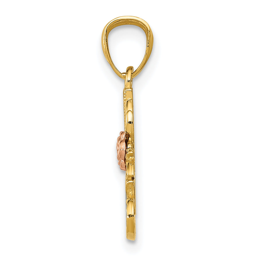 Dije "NANA" con Rosa en Oro de 14k Bicolor y Rodio Blanco DC