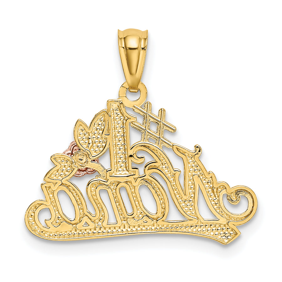 Dije "NANA" con Rosa en Oro de 14k Bicolor y Rodio Blanco DC
