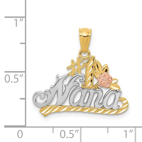 Dije "NANA" con Rosa en Oro de 14k Bicolor y Rodio Blanco DC