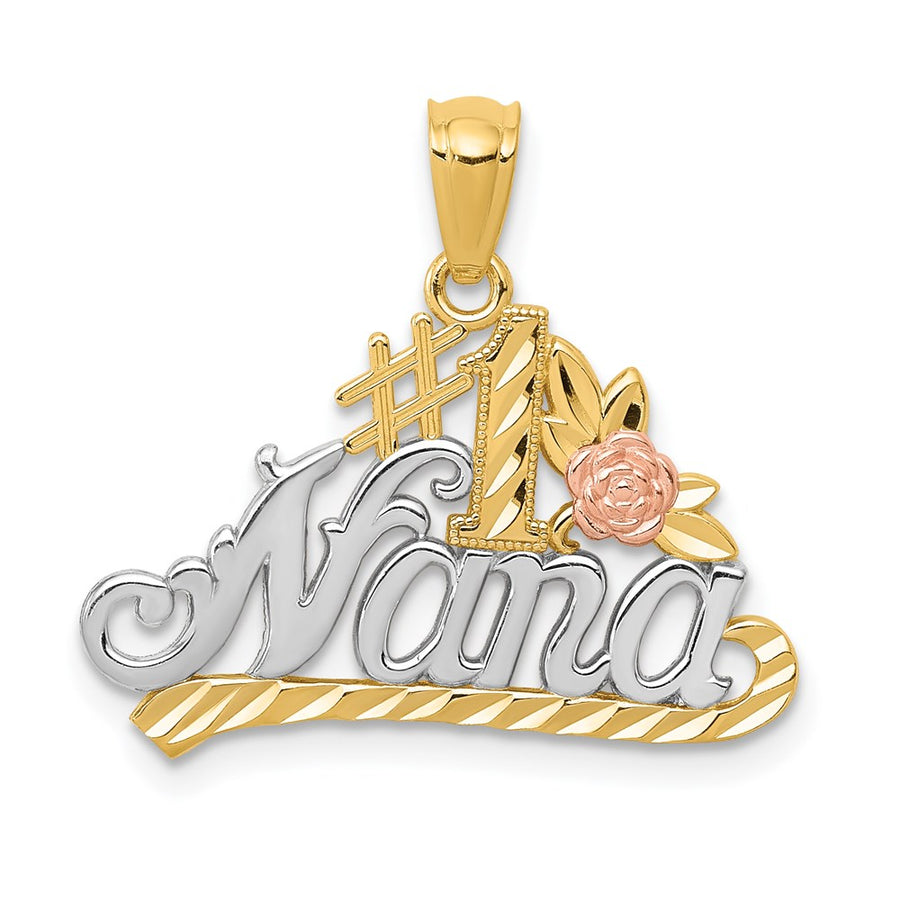 Dije "NANA" con Rosa en Oro de 14k Bicolor y Rodio Blanco DC