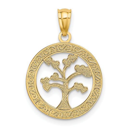 Colgante de Árbol "Una Familia Muchos Corazones" en Oro Pulido de 14K