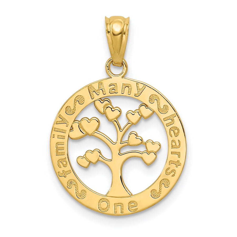Colgante de Árbol "Una Familia Muchos Corazones" en Oro Pulido de 14K